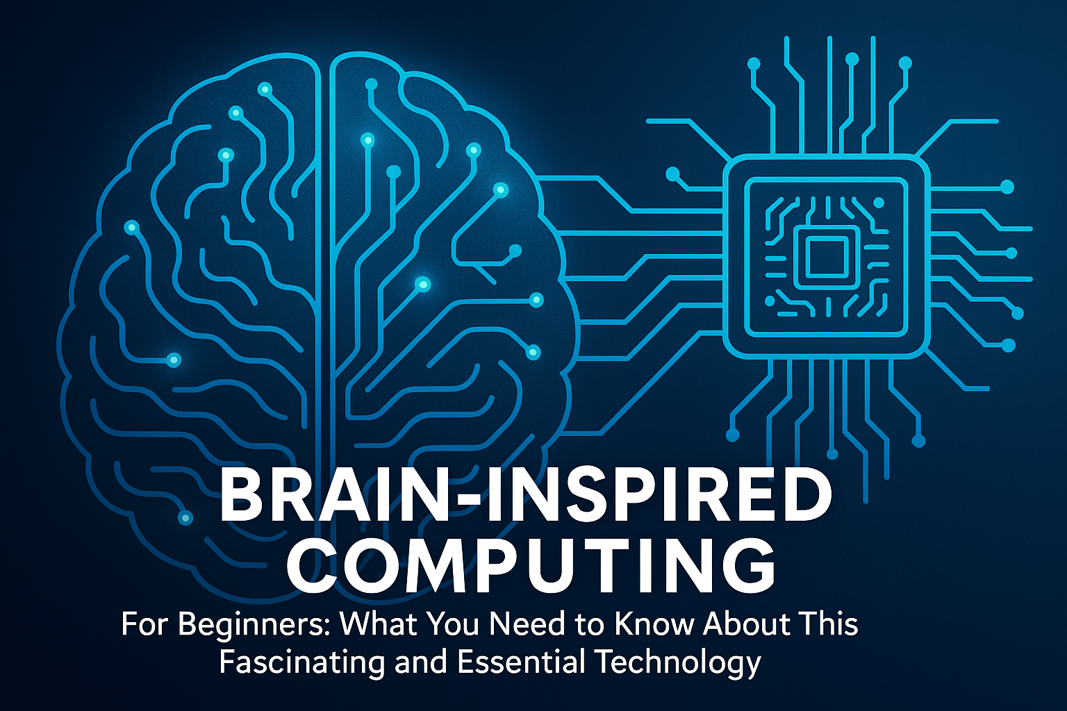 Digital illustration showing a glowing human brain connected to a microchip, symbolizing brain-inspired computing.